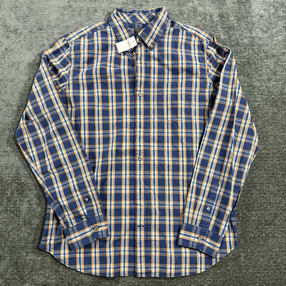 Gap Shirt Men's Size Large Blue Orange Plaid Long Sleeve Button‎ Up Cotton NWT